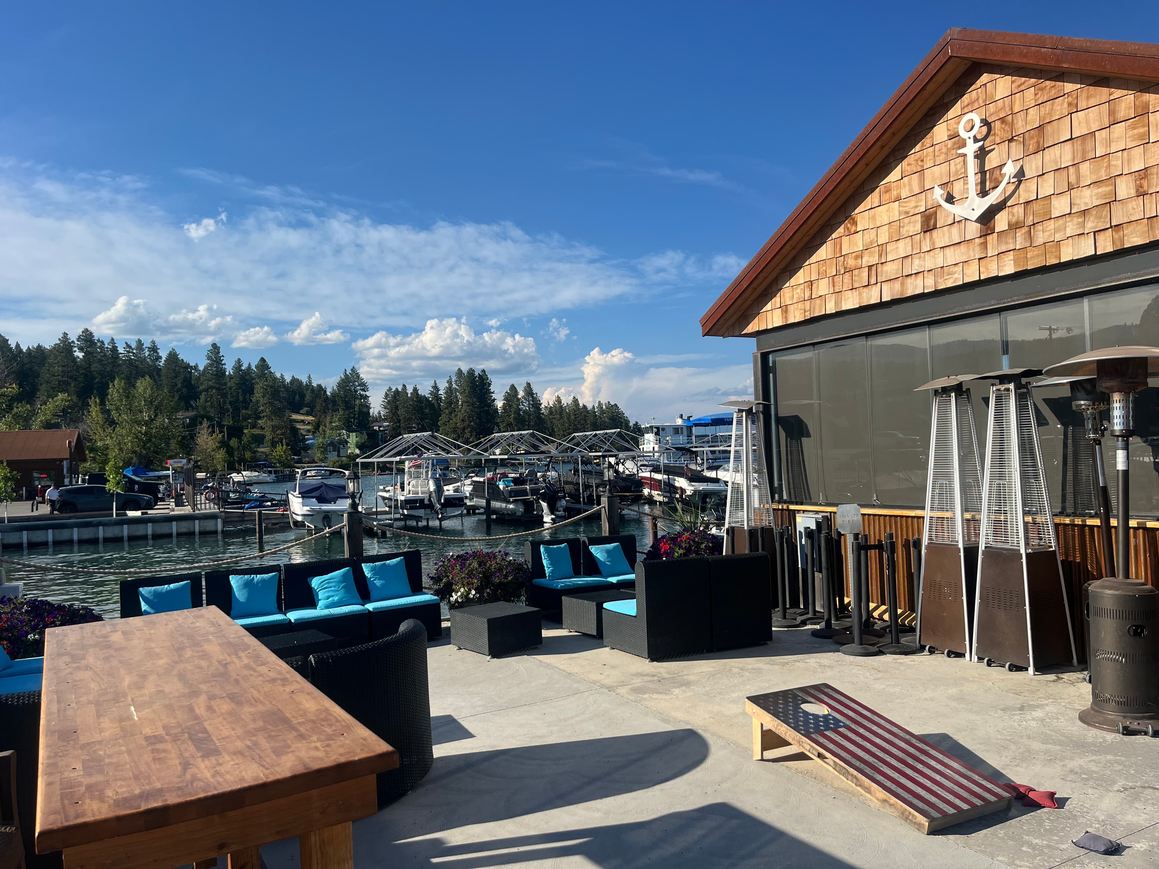 The Anchor Bar waiting area at Flathead Harbor Marina